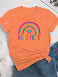 Women's Rainbow & Letter Print Round Neck Tee, Fashion Casual Crew Neck T-Shirt for Daily Holiday Vacation Outdoor Wear,...
