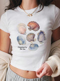 Women's Shell Print Round Neck Graphic Tee, Vintage Trendy Casual Short Sleeve T-shirt For Daily Wear, Ladies All Seasons...