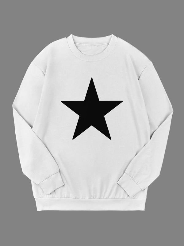 Women's Star Print Round Neck Sweatshirt, Casual Long Sleeve Crew Neck Pullover for Fall & Winter, Fashion Women's Top...