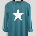 Women's Star Print Round Neck Tee, Casual Long Sleeve Crew Neck T-shirt for Fall & Winter, Women's Top for Daily Wear...