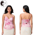 Women's V Neck Cami Tops Sleeveless Spaghetti Strap Floral Print Camisole Mesh Shirt Hoodie, Sweatshirt | CiraTrend.com