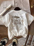 Women's Whale Shark Print Round Neck Tee, Vintage Trendy Casual Short Sleeve T-shirt for Daily Wear, Ladies Summer...
