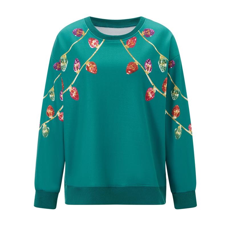 Womens Christmas Sweatshirt Sequin String Light Crew Neck Long Sleeve Pullover Tops Casual Streetwear T-Shirts, Hoodie