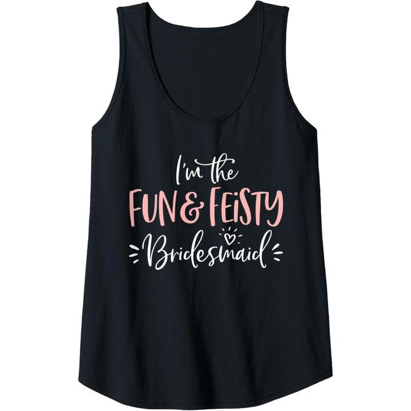 Womens Fun & Feisty Bridesmaid Group Funny Matching Bachelorette Tank Top MADE IN USA T-Shirts, Hoodie, Sweatshirt