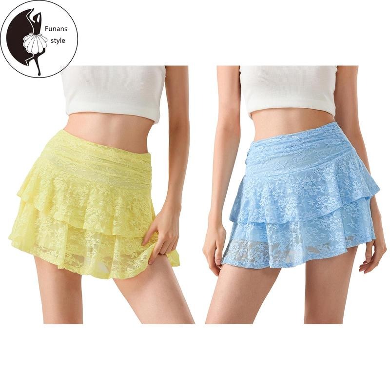 Womens Mini Skirt Lace Flower Low Waist A-Line Layered Ruffled Skirt for Daily Party Club T-Shirts, Hoodie, Sweatshirt