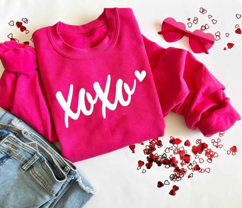 Womens Valentine Sweatshirt, XOXO Sweatshirt, Cute Valentines Shirts For Women, XOXO Shirt Pink, Valentine Couple...