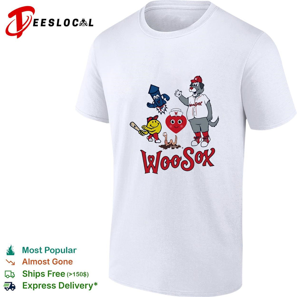 WooSox Central Masscots highlighting the playful side of the Worcester Red Sox team shirt