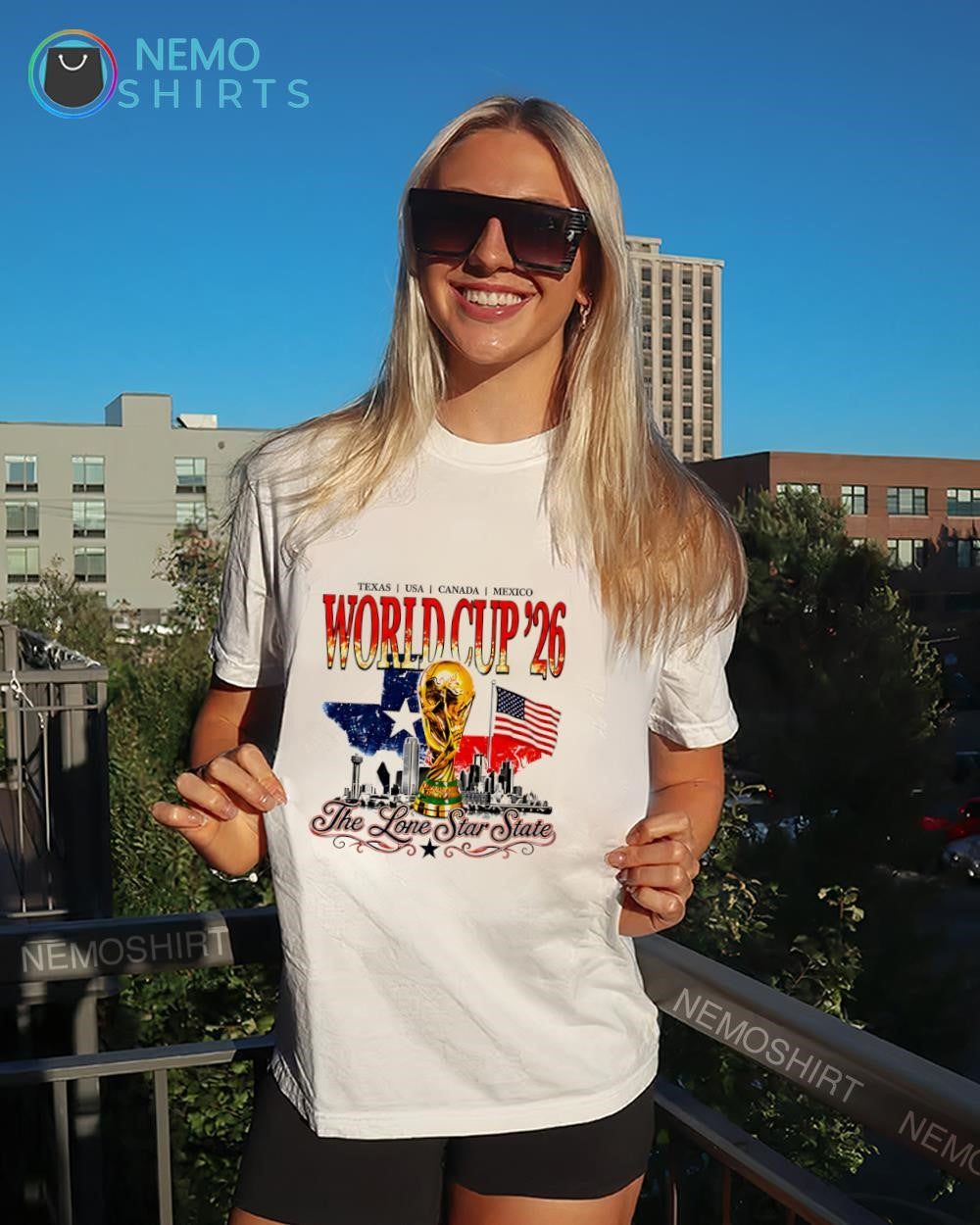 World Cup 26 the Lone Star state Texas USA Canada Mexico flag and skyline shirt