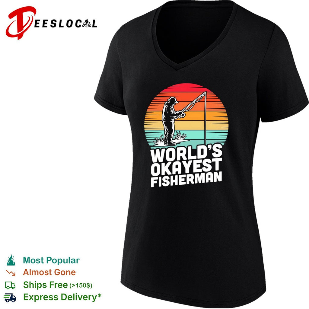 Worlds okayest fisherman sunset fishing shirt