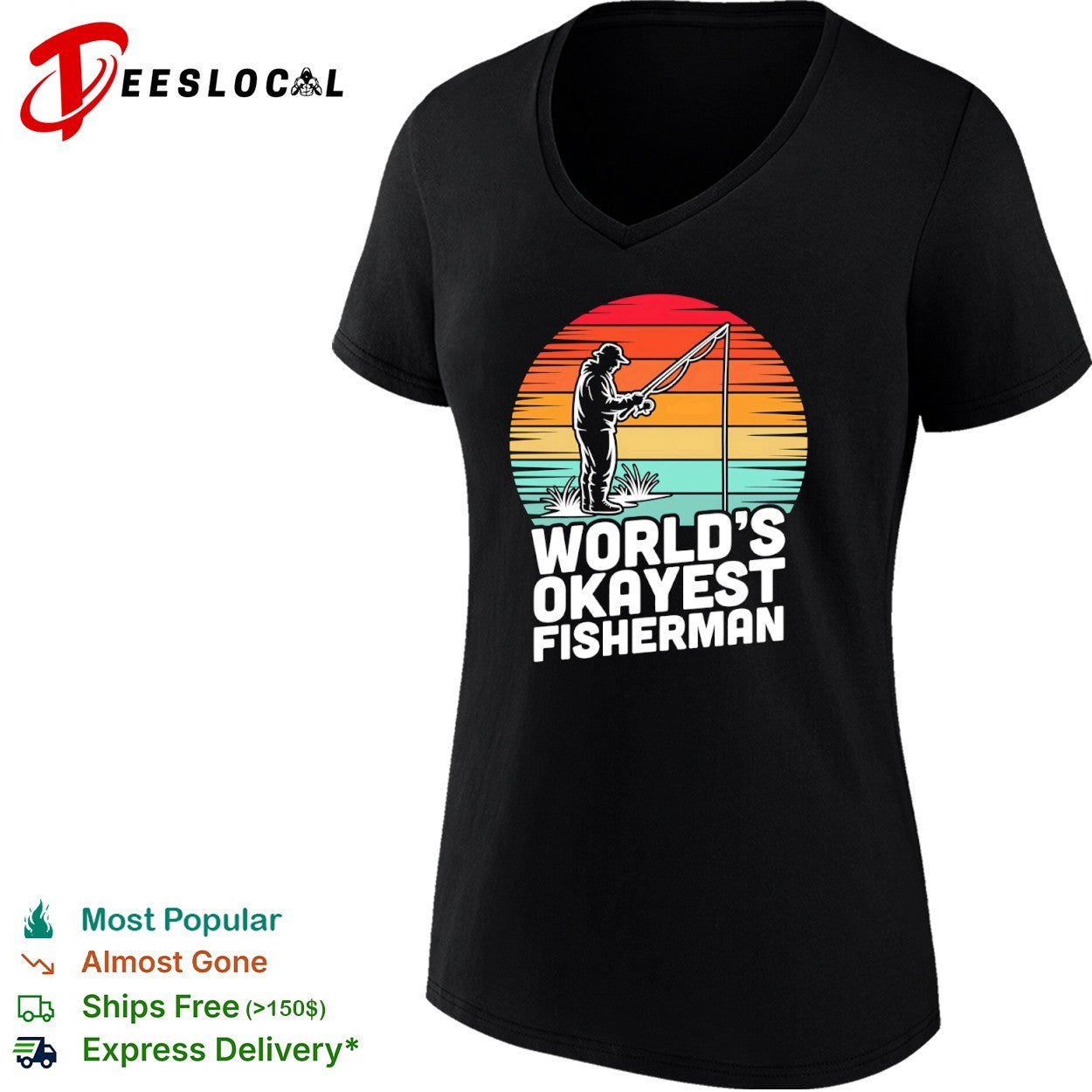 Worlds okayest fisherman sunset fishing shirt