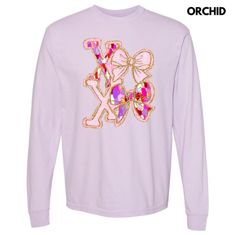 X's and Bows Brushstroke Long Sleeve Comfort Colors T-Shirt Hoodie, Sweatshirt | CiraTrend.com