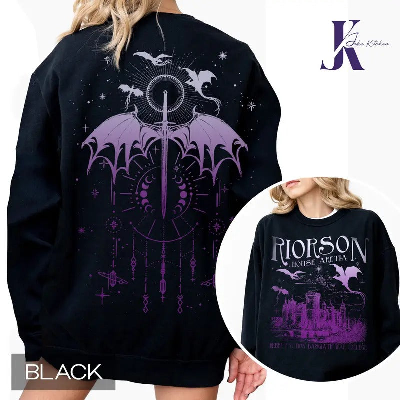Xaden Riorson House Comfort Colors Shirt, Fourth Wing Shirt, Dragon Rider Bookish, Iron Flame Shirt, Basgiath War College, Violet Sorrengail Black Hoodie Sweatshirts Womenswear Tops Casual Crewneck