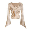 Y2K Tie Front Tops Bell Sleeve Floral Print Mesh Tops Long Sleeve Shirts 2000s Clothing Hoodie, Sweatshirt | CiraTrend.com