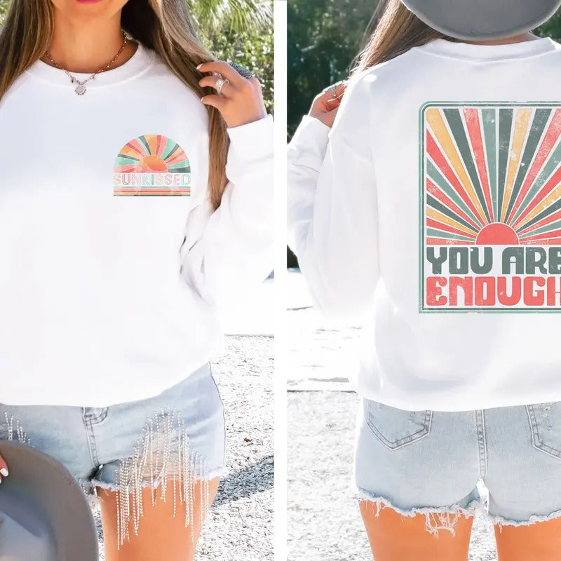 You Are Enough Sweatshirt Mental Health Hoodie Inspirational Crewneck Trendy Sweater Graphic Shirt Choose Kindness Sweatshirt