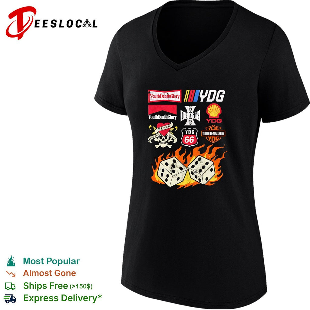 Youth Death Glory YDG dice fire logo shirt