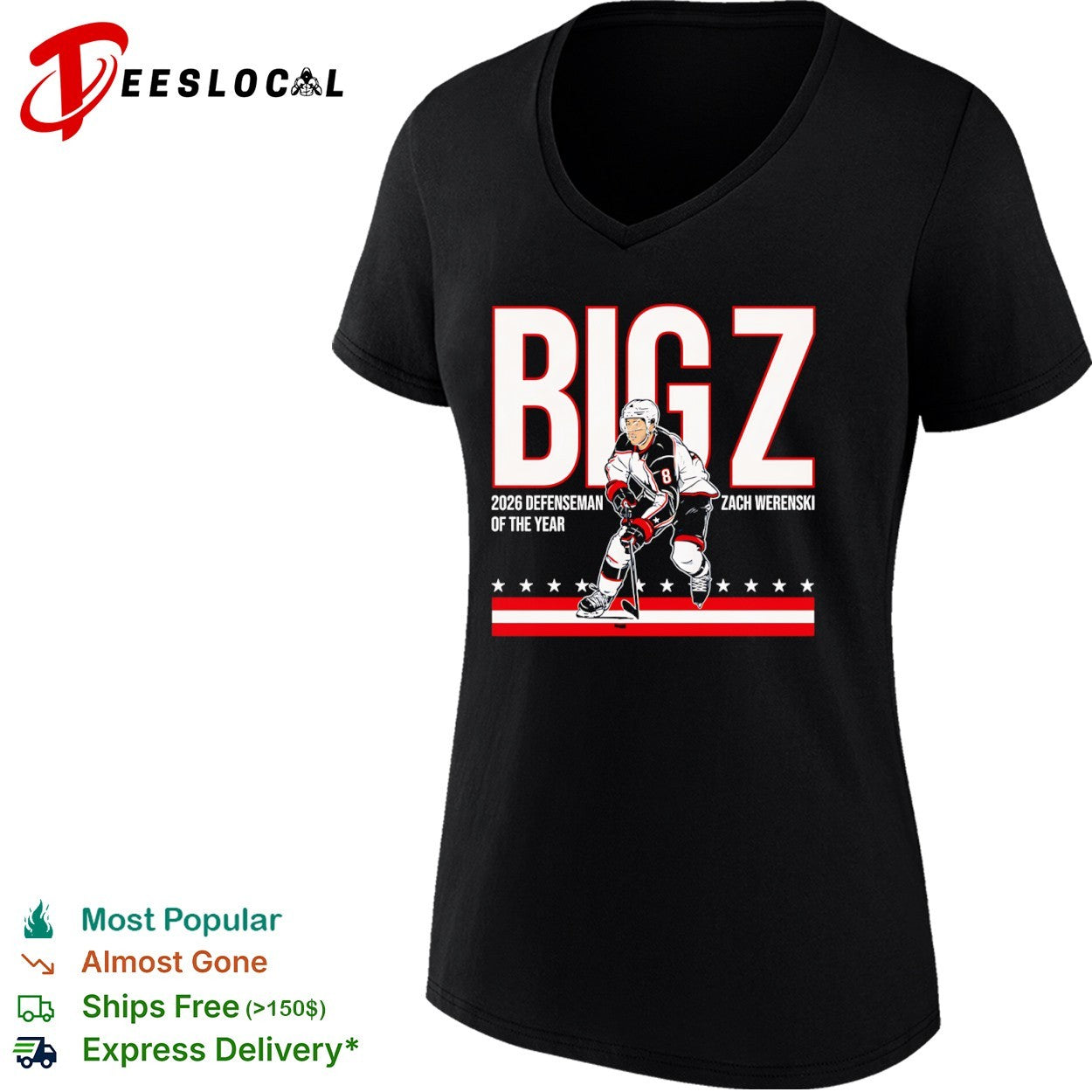 Zach Werenski Columbus Blue Jackets NHL Big Z 2026 Defenseman of the Year shirt