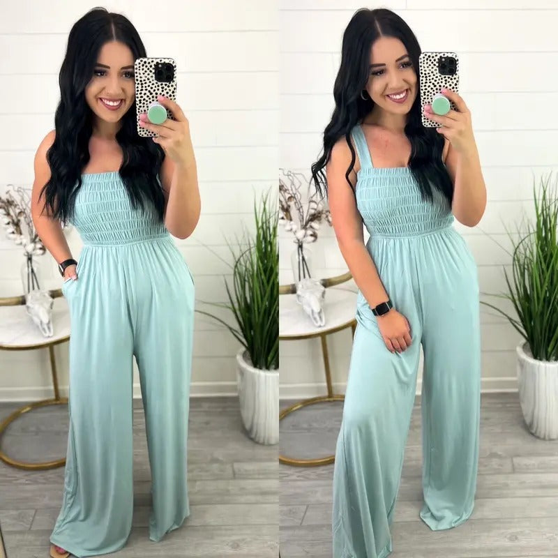 Zenana Zeals - Joyful Smocked Jumpsuit *Final Sale* T-Shirts, Hoodie, Sweatshirt | CiraTrend.com