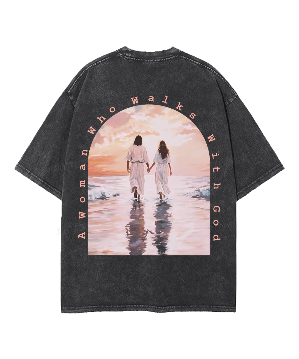 A Woman Who Walks With God Double Sided Unisex Washed Christian T-shirt Hoodie, Sweatshirt | CiraTrend.com (Image 2)