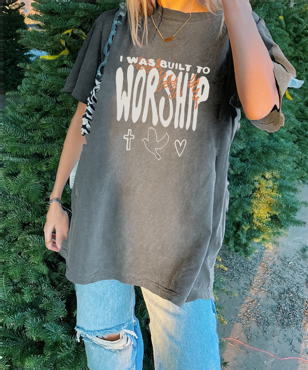 I Was Built To Worship Washed Christian T-shirt Hoodie, Sweatshirt | CiraTrend.com (Image 1)
