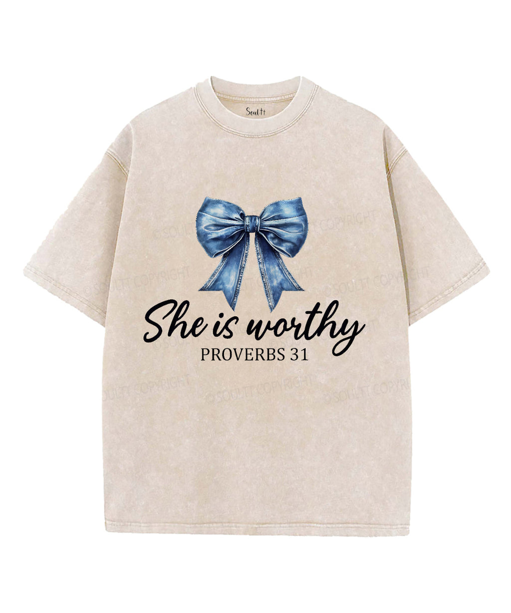 She Is Worthy Unisex Washed Christian T-shirt Hoodie, Sweatshirt | CiraTrend.com (Image 4)