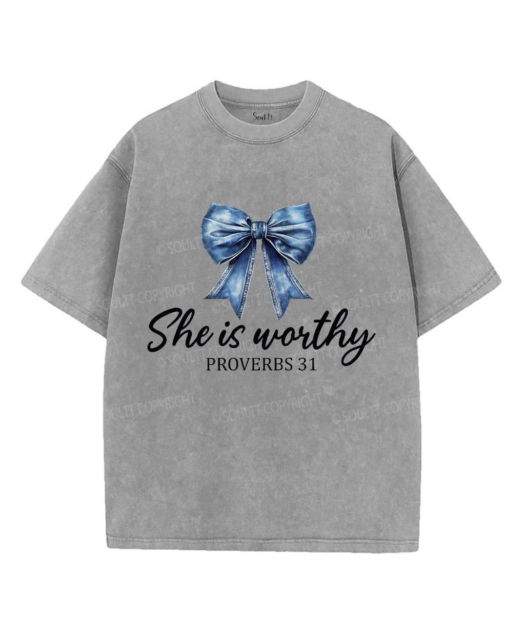 She Is Worthy Unisex Washed Christian T-shirt Hoodie, Sweatshirt | CiraTrend.com (Image 2)