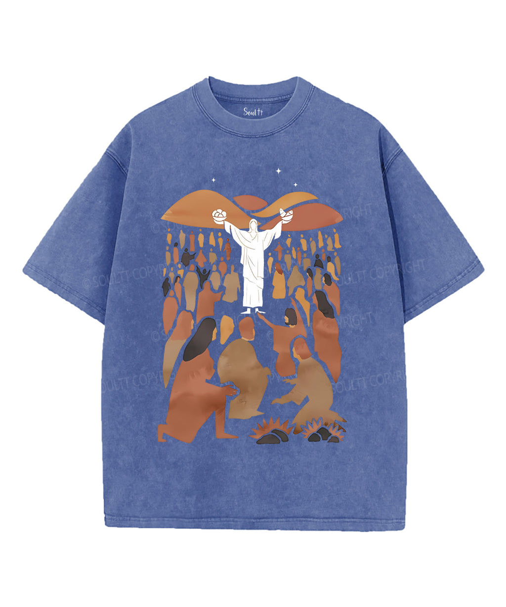 Jesus Feeds 5000 Unisex Washed Christian T-shirt Hoodie, Sweatshirt | CiraTrend.com (Image 3)