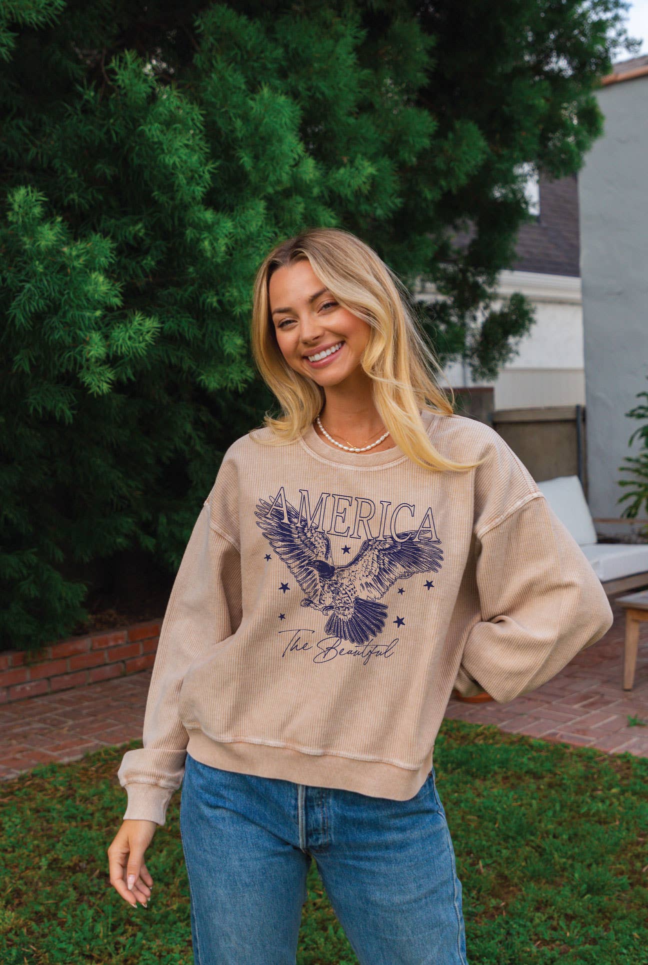 America the Beautiful  Cropped Thermal Vintage Pullover