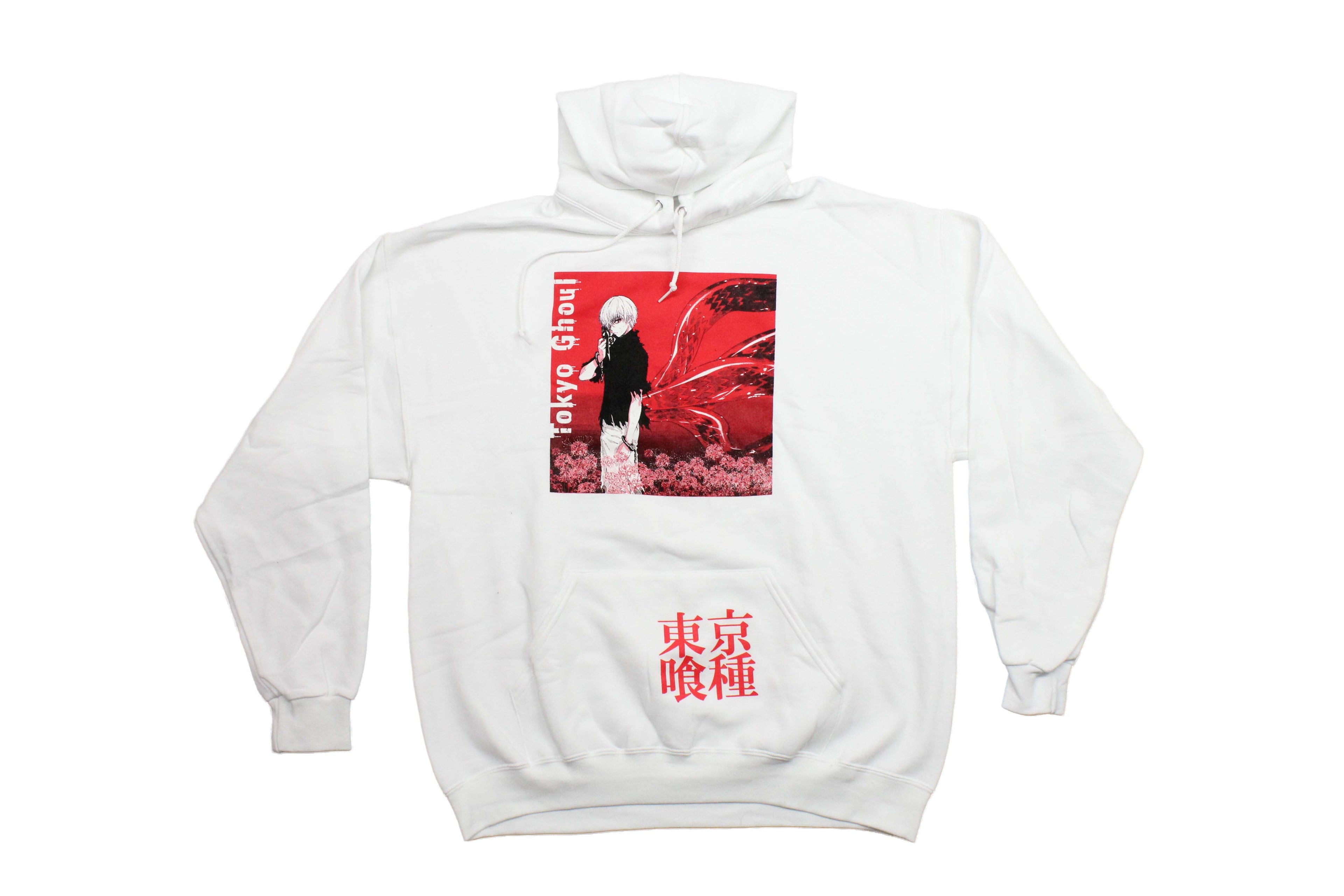 Tokyo Ghoul White Hoodie Featuring Kaneki, Spider Lilies and Kagune. T-Shirts, Sweatshirt | CiraTrend.com