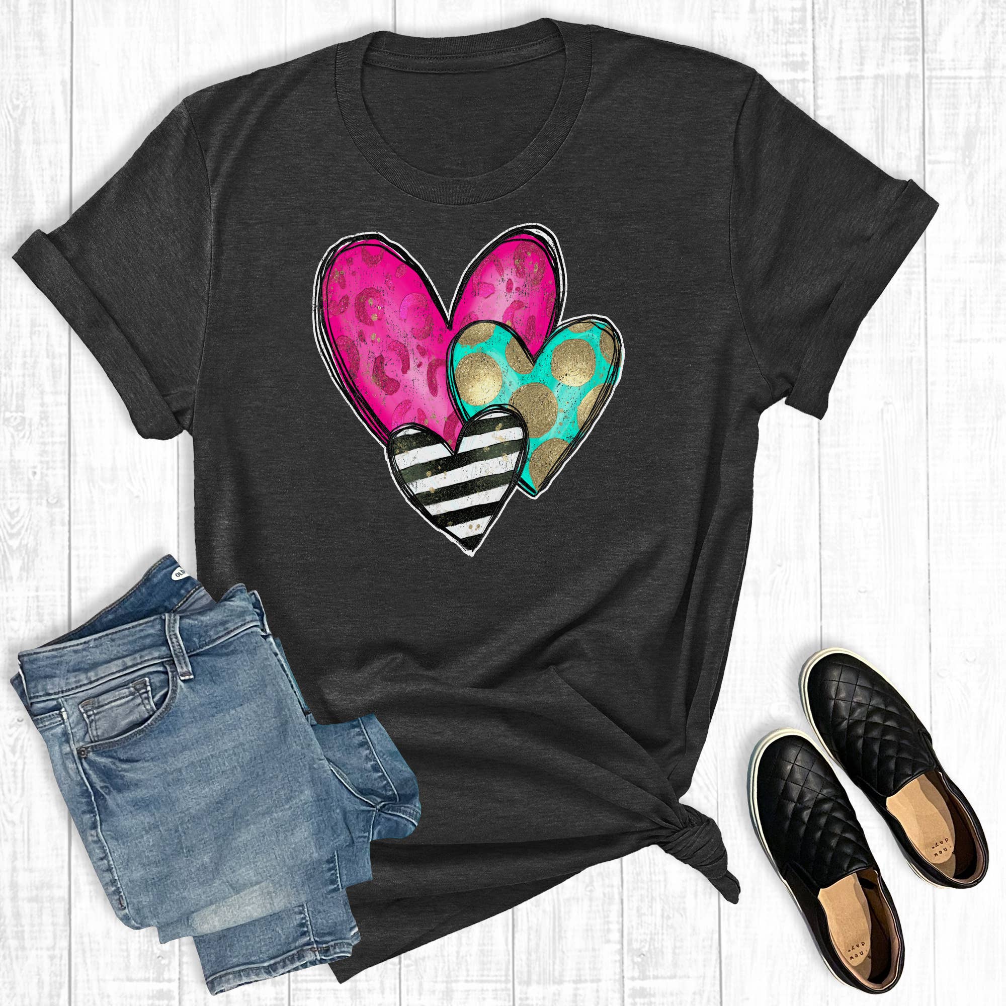 Valentine's Day Turquoise Stripe Heart Graphic Tee