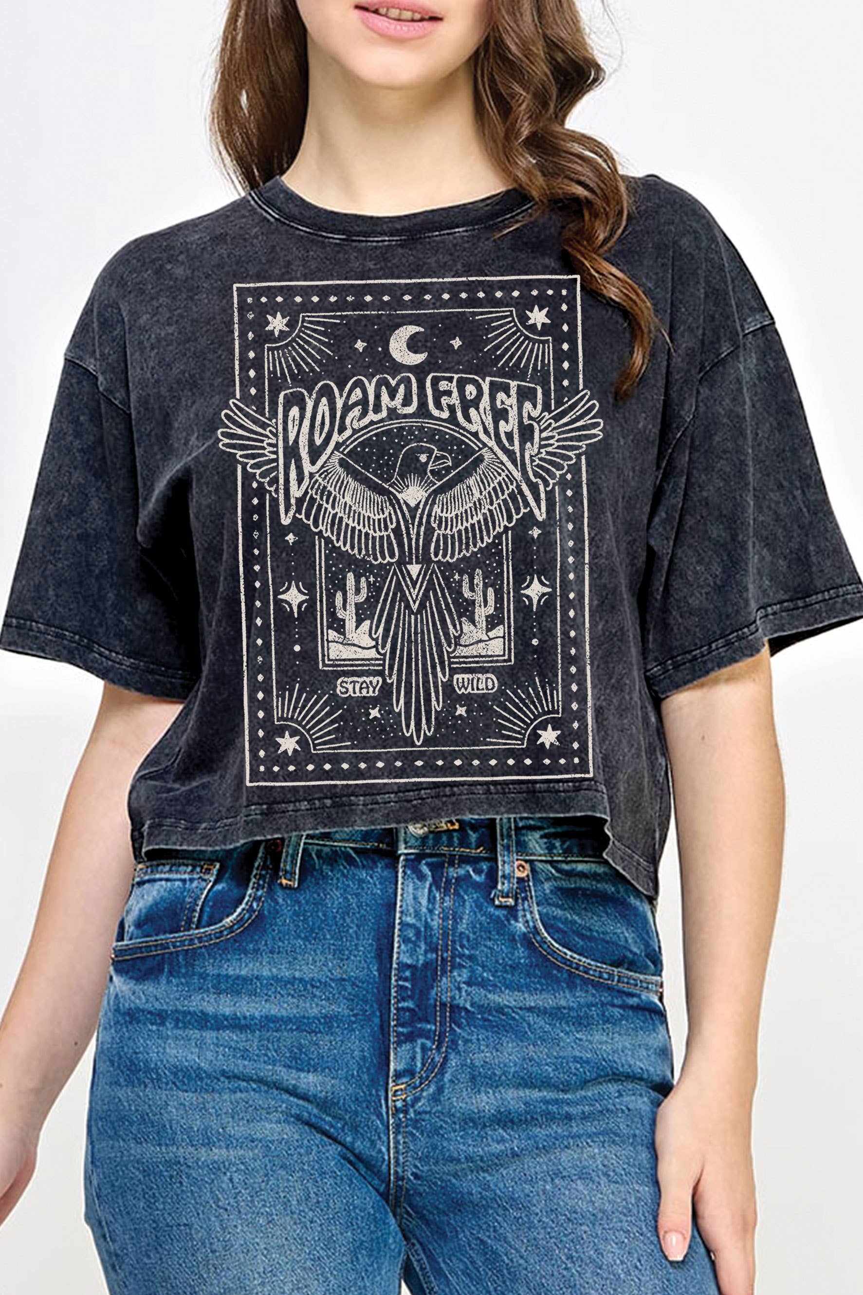 Roam Free Bird Mineral Graphic Long Crop Top