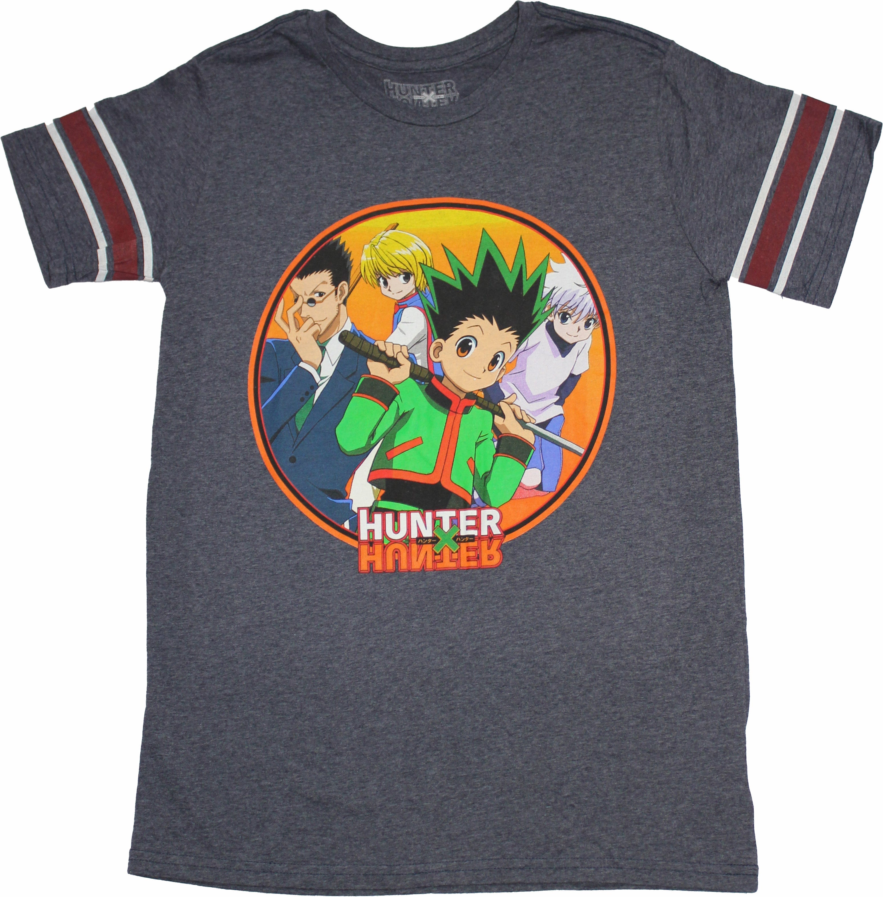 Hunter X Hunter Mens T-Shirt - Striped Sleeves Group Circle Image Hoodie, Sweatshirt | CiraTrend.com