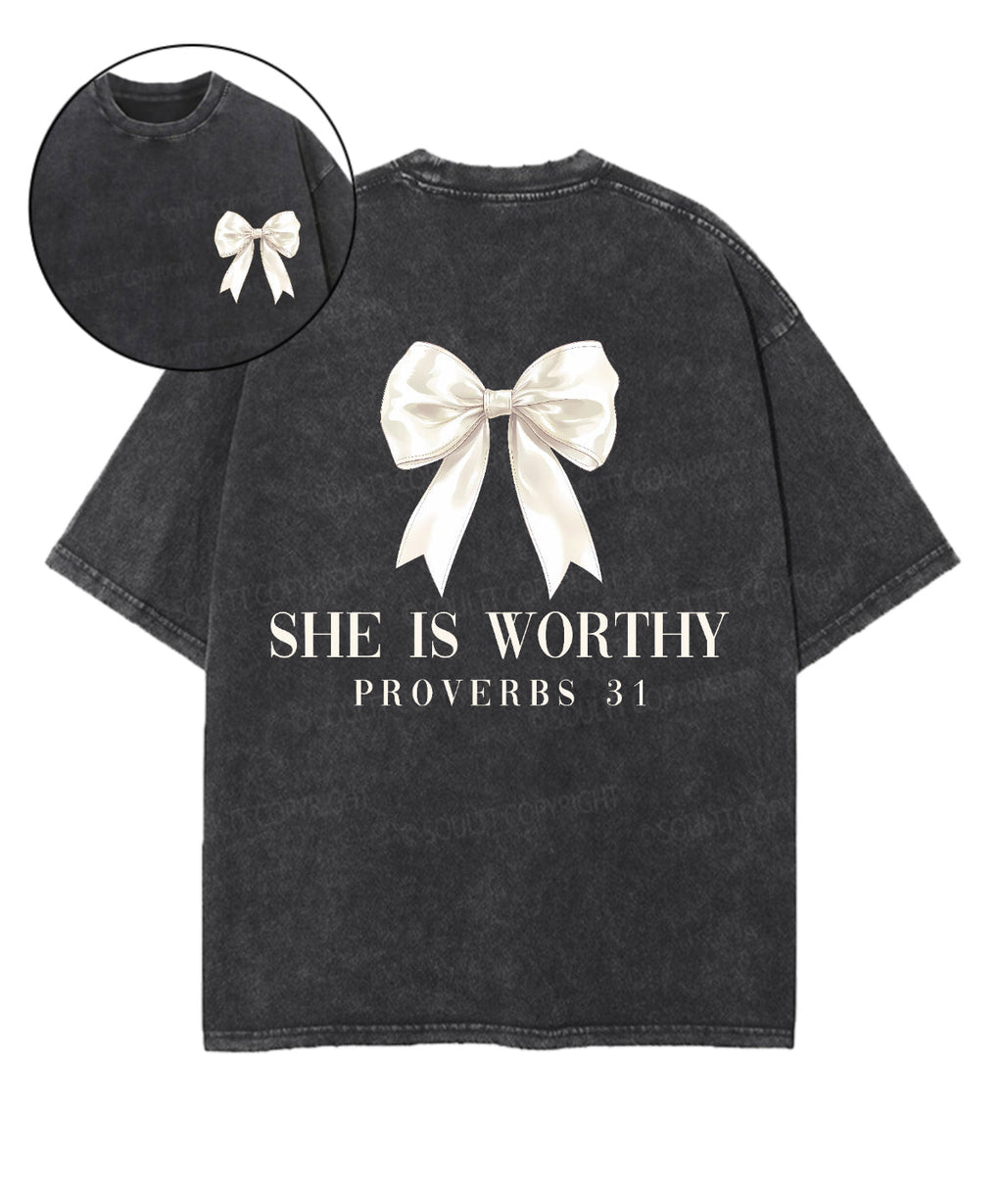 She is Worthy Double Sided Unisex Washed Christian T-shirt Hoodie, Sweatshirt | CiraTrend.com (Image 1)
