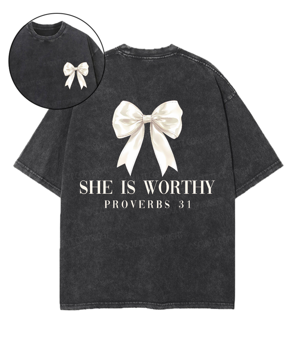 She is Worthy Double Sided Unisex Washed Christian T-shirt Hoodie, Sweatshirt | CiraTrend.com (Image 1)