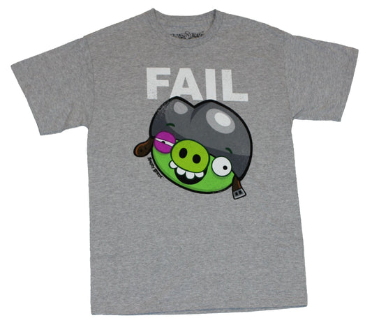 Angry Birds Mens T-Shirt  - Epic Fail Fail Bruised Pig Graphic on Gray