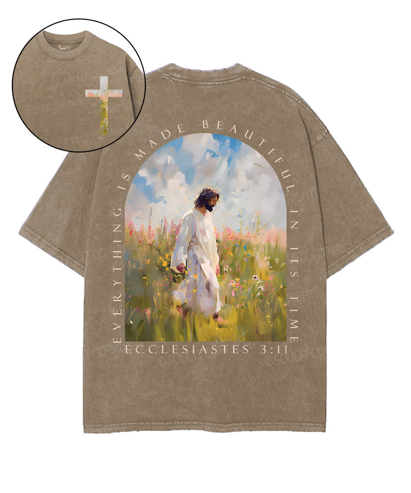 Everything Is Made Beautiful In It's Time Double Sided Unisex Washed Christian T-shirt Hoodie, Sweatshirt (Image 1)