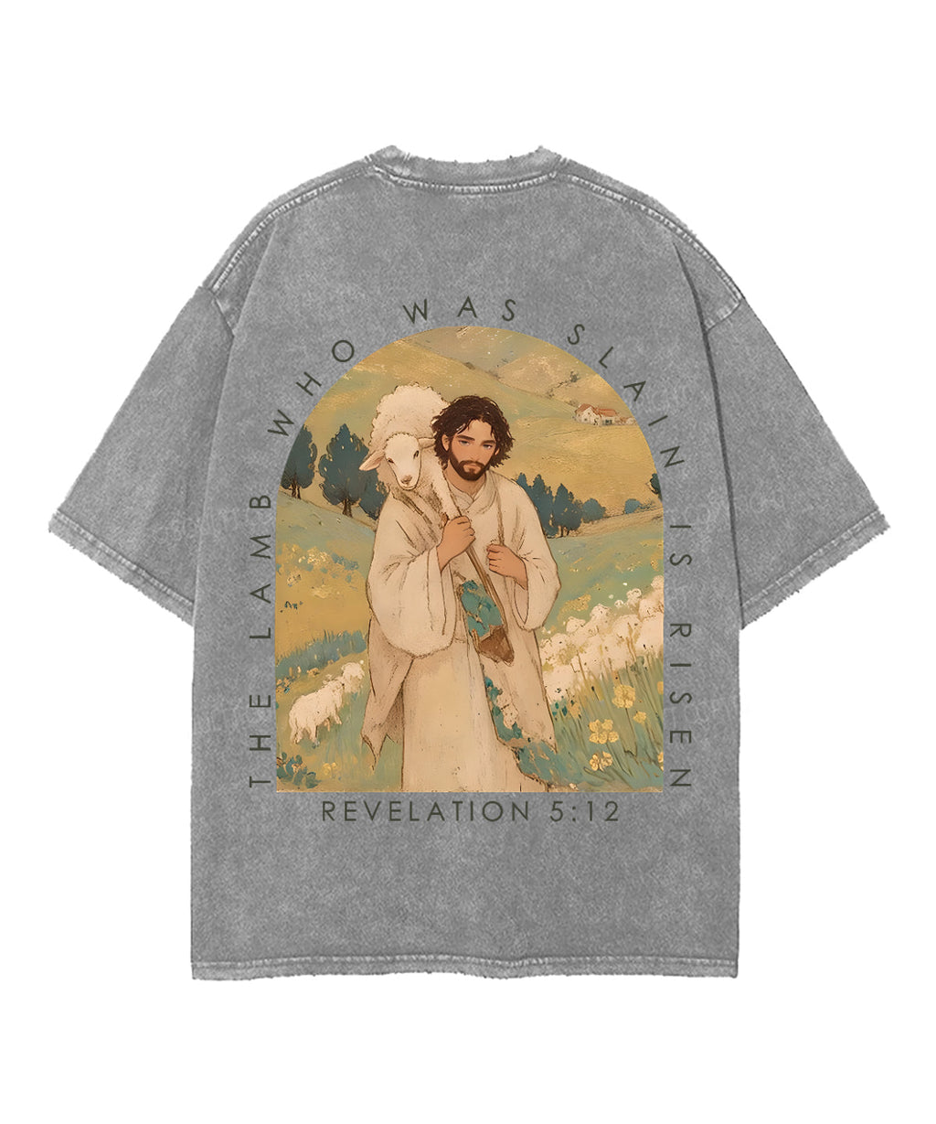 The Lamb Who Was Slain Is Risen Double Sided Unisex Washed Christian T-shirt Style001 Hoodie, Sweatshirt (Image 5)