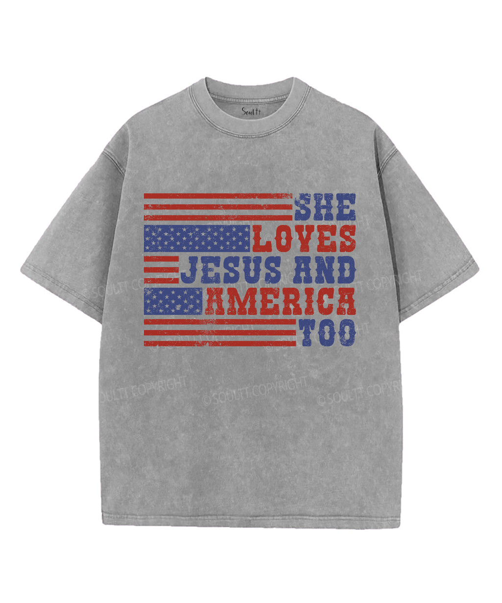 She Loves Jesus And America Unisex Washed Christian T-shirt Hoodie, Sweatshirt | CiraTrend.com (Image 3)