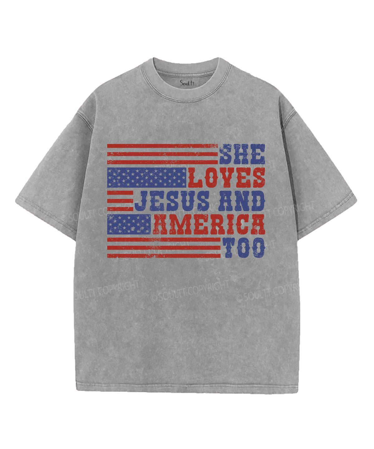 She Loves Jesus And America Unisex Washed Christian T-shirt Hoodie, Sweatshirt | CiraTrend.com (Image 3)