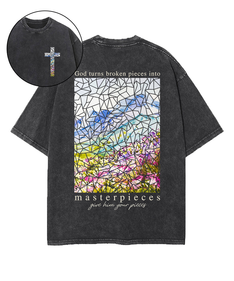 God Turns Broken Pieces Masterpieces Double Sided Washed Christian T-Shirts, Hoodie, Sweatshirt