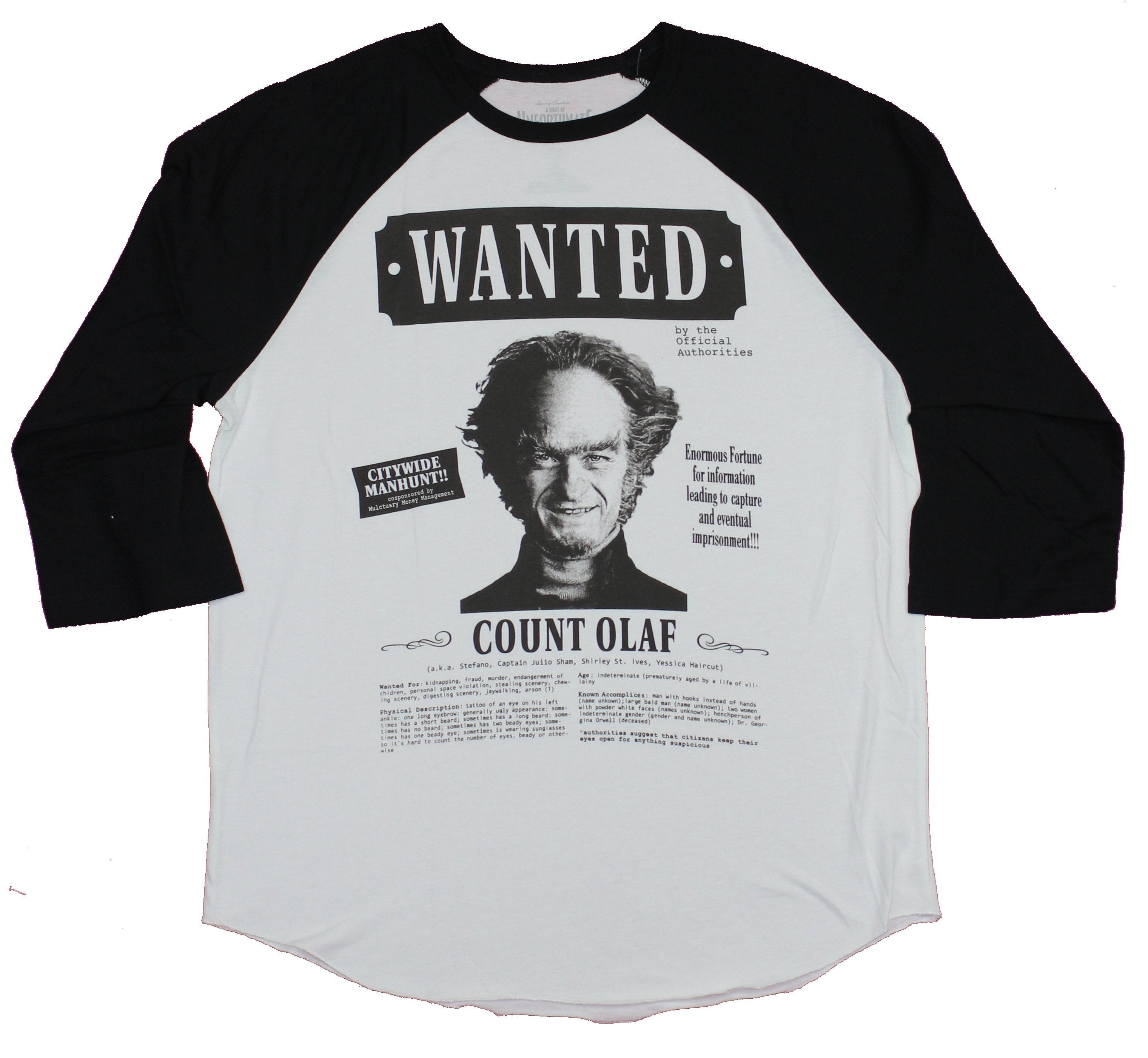 Series of Unfortunate Events Raglan Mens T-Shirt- Wanted Count Olaf Poster Hoodie, Sweatshirt | CiraTrend.com