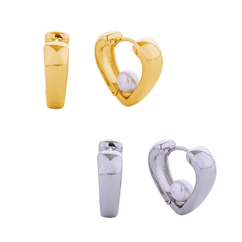 14K Gold-Dipped Wide Heart Pearl Hoop Earrings