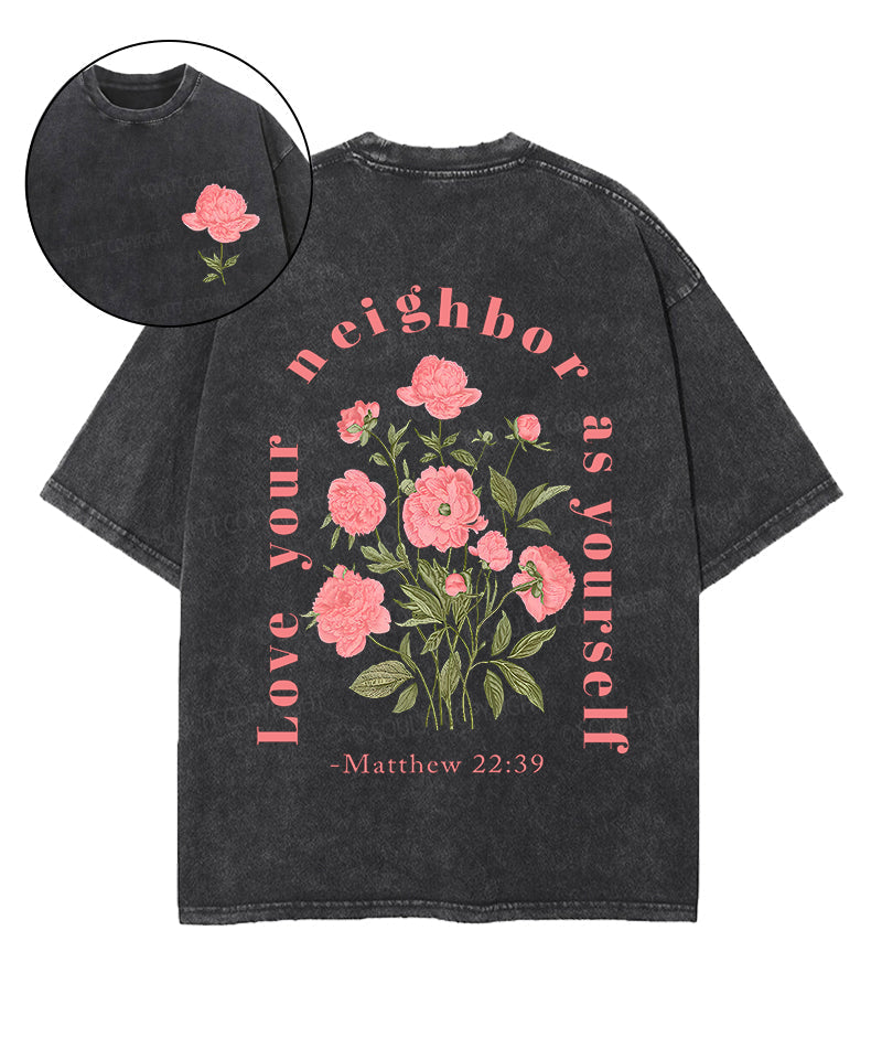Love Your Neighbor as Yourself Double Sided Unisex Washed Christian T-shirt Hoodie, Sweatshirt | CiraTrend.com (Image 1)