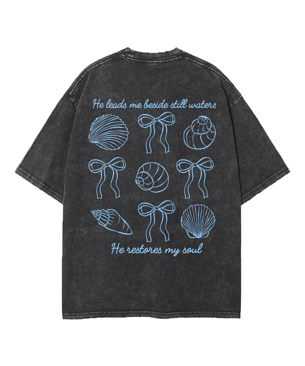 He Leads Me Beside Still Waters Double Sided Unisex Washed Christian T-shirt Style001 Hoodie, Sweatshirt (Image 2)