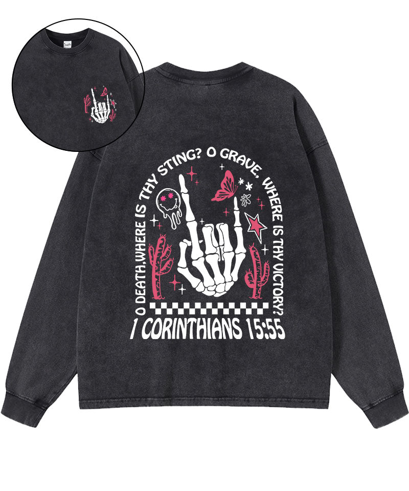 O Death Where Is Thy Sting Double Sided Washed Christian Long-sleeve T-shirt Hoodie, Sweatshirt | CiraTrend.com (Image 1)