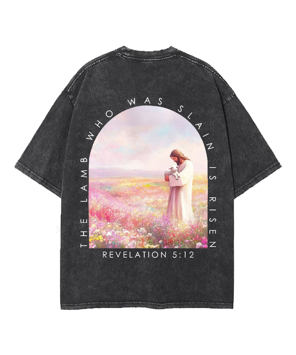 The Lamb Who Was Slain Is Risen Double Sided Unisex Washed Christian T-shirt Style002 Hoodie, Sweatshirt (Image 3)