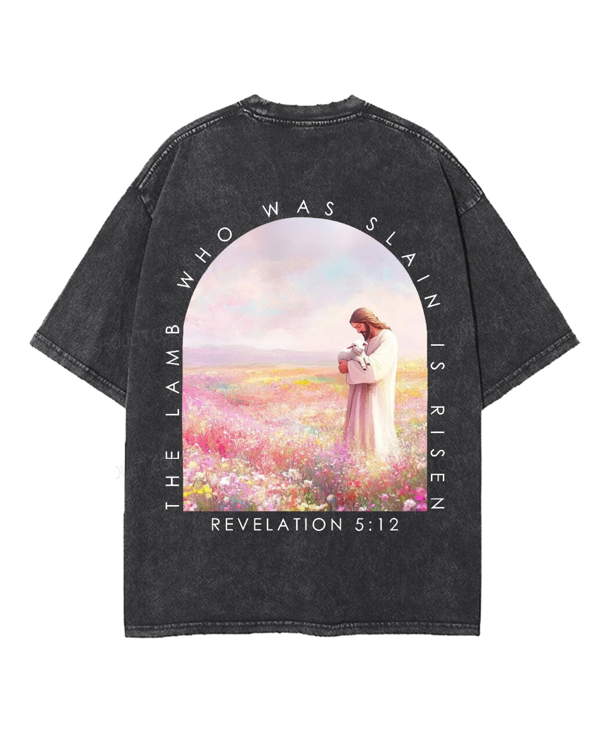 The Lamb Who Was Slain Is Risen Double Sided Unisex Washed Christian T-shirt Style002 Hoodie, Sweatshirt (Image 3)