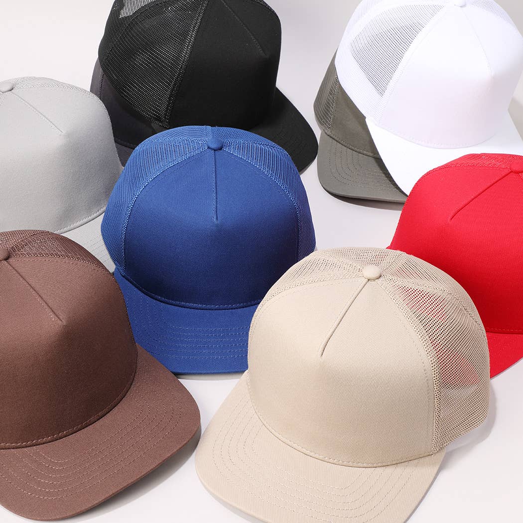Solid Color Cotton Trucker Hat with Mesh Back