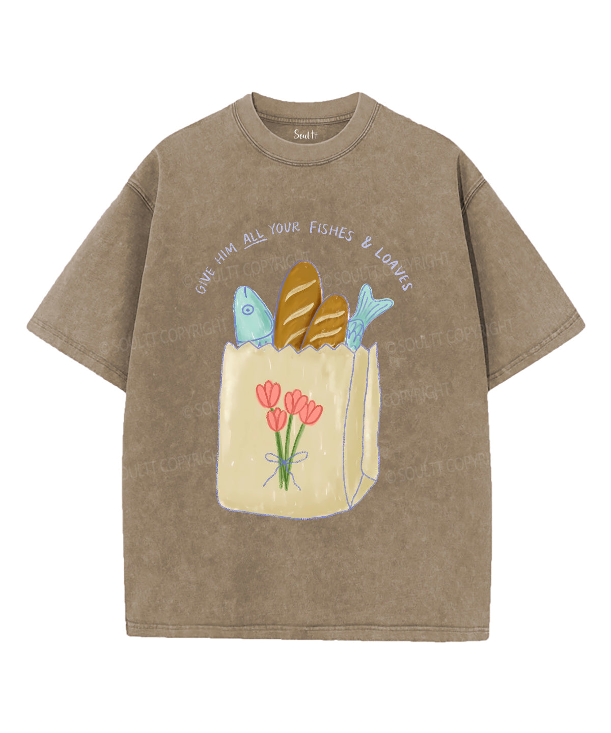 Give Him All Your Fishes & Loaves Unisex Washed Christian T-shirt Hoodie, Sweatshirt | CiraTrend.com (Image 5)