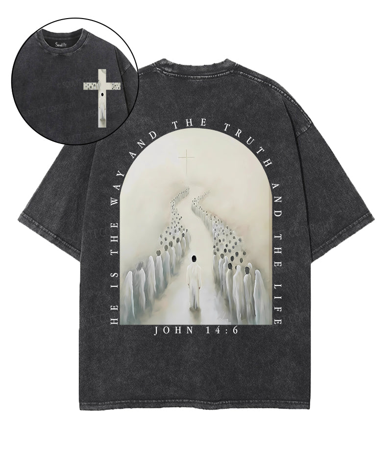 He Is The Way Double Sided Unisex Washed Christian T-shirt Hoodie, Sweatshirt | CiraTrend.com (Image 1)