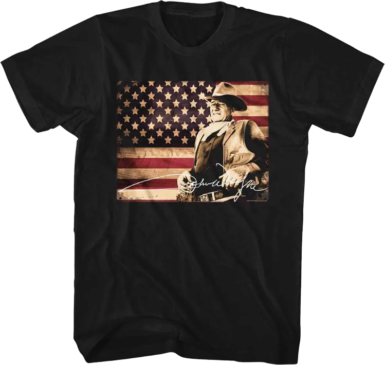 American Flag Autograph John Wayne T-Shirt Hoodie, Sweatshirt | CiraTrend.com (Image 1)